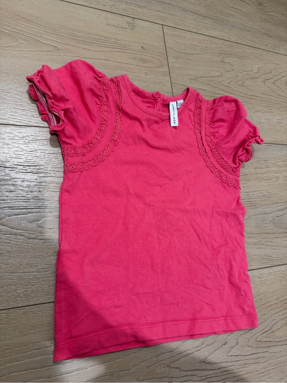 Janie and Jack pink puff sleeve lace trim t-shirt